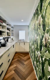 Scullery with botanical wallpaper
